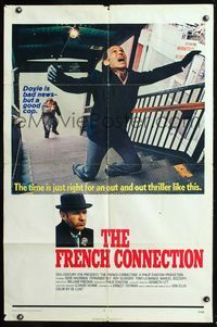 9d322 FRENCH CONNECTION int'l 1sh '71 Gene Hackman in movie chase climax, directed by Friedkin!