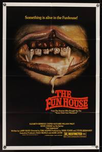 9d335 FUNHOUSE 1sh '81 Tobe Hooper, creepy close up of drooling mouth with nasty teeth!