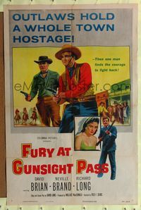 9d337 FURY AT GUNSIGHT PASS style B 1sh '56 one man finds the courage to fight back!