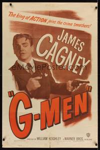 9d340 G-MEN 1sh R49 Ann Dvorak, Margaret Lindsay, cool art of James Cagney w/guns!