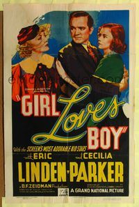 9d354 GIRL LOVES BOY 1sh '37 Duncan Mansfield directed, art of Eric Linden, Cecilia Parker!