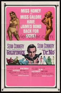 9d370 GOLDFINGER/DR. NO 1sh '66 Sean Connery as James Bond, plus sexy Miss Honey & Miss Galore!