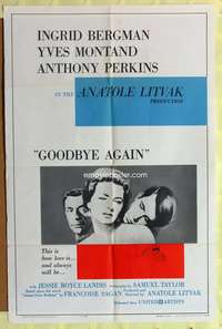 9d373 GOODBYE AGAIN 1sh '61 art of Ingrid Bergman between Yves Montand & Anthony Perkins!