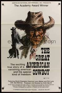 9d380 GREAT AMERICAN COWBOY 1sh '74 Larry Mahan, cool Ralph Butler cowboy art!