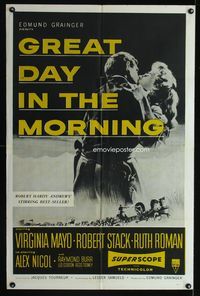 9d383 GREAT DAY IN THE MORNING 1sh R59 art of Robert Stack with two guns & sexy Virginia Mayo!