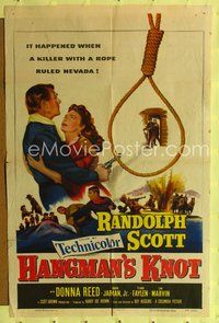 9d398 HANGMAN'S KNOT 1sh '52 cool image of Randolph Scott by noose, Donna Reed!
