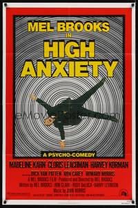 9d416 HIGH ANXIETY 1sh '77 Mel Brooks, great Vertigo spoof design, a Psycho-Comedy!