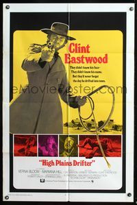 9d418 HIGH PLAINS DRIFTER int'l 1sh '73 great image of Clint Eastwood holding gun & whip!
