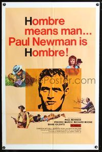 9d424 HOMBRE 1sh '66 Paul Newman, Martin Ritt, Fredric March, it means man!