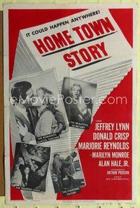 9d425 HOME TOWN STORY 1sh '51 sexy Marilyn Monroe as the beautiful secretary is shown!