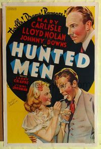 9d433 HUNTED MEN other company signed 1sh '38 by Buster Crabbe, art of Lloyd Nolan, Mary Carlisle!