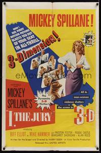 9d443 I THE JURY 1sh '53 Mickey Spillane, Mike Hammer, great 3-D images of sexy girl stripping!