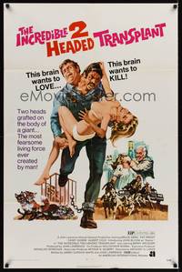 9d453 INCREDIBLE 2 HEADED TRANSPLANT 1sh '71 one brain wants to love, the other wants to kill!