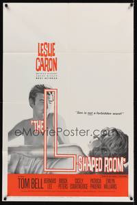 9d496 L-SHAPED ROOM 1sh '63 sexy Leslie Caron, Bryan Forbes, cool design!