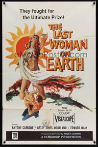 9d506 LAST WOMAN ON EARTH 1sh '60 ultra sexy artwork of near-naked girl & men fighting for her!