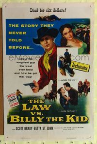 9d507 LAW VS BILLY THE KID 1sh '54 Scott Brady, the toughest guy the west ever bred!
