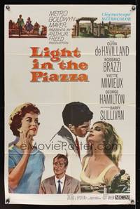 9d515 LIGHT IN THE PIAZZA 1sh '61 Olivia De Havilland, Yvette Mimieux, Rossano Brazzi, Hamilton!