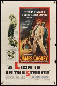 9d518 LION IS IN THE STREETS 1sh '53 the gutter was James Cagney's throne, cool artwork!