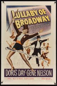 9d533 LULLABY OF BROADWAY 1sh '51 art of Doris Day & Gene Nelson in top hat and tails!