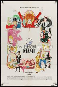9d545 MAME 1sh '74 Lucille Ball, from Broadway musical, cool Bob Peak artwork!