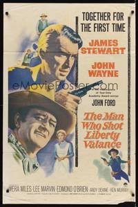 9d550 MAN WHO SHOT LIBERTY VALANCE 1sh '62 John Wayne & James Stewart 1st time together, John Ford