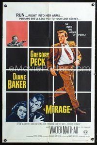 9d570 MIRAGE 1sh '65 is the key to Gregory Peck's secret in his mind, or in Diane Baker's arms?