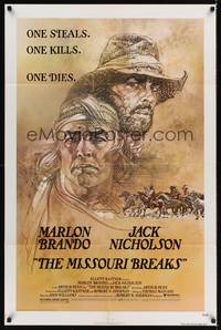 9d571 MISSOURI BREAKS 1sh '76 art of Marlon Brando & Jack Nicholson by Bob Peak!