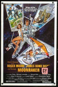 9d574 MOONRAKER int'l style B 1sh '79 different art of Roger Moore as James Bond in space by Gouzee