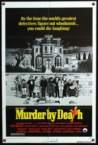 9d581 MURDER BY DEATH 1sh '76 great Charles Addams artwork of cast by spooky house!