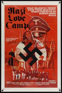 9d599 NAZI LOVE CAMP 1sh '77 classic bad taste image of tortured girls & swastika!