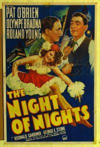 9d611 NIGHT OF NIGHTS 1sh '39 Broadway producer Pat O'Brien, Olympe Bradna, Roland Young