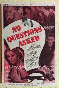 9d620 NO QUESTIONS ASKED 1sh '51 treacherous Arlene Dahl is a double-crossing doll, Barry Sullivan