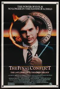 9d632 OMEN 3 - THE FINAL CONFLICT 1sh '81 creepy image of Sam Neill as President Damien!