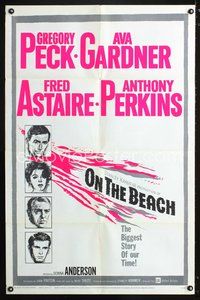 9d634 ON THE BEACH 1sh '59 art of Gregory Peck, Ava Gardner, Fred Astaire & Anthony Perkins!