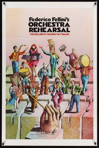 9d637 ORCHESTRA REHEARSAL 1sh '79 Federico Fellini's Prova d'orchestra, cool Bonhomme artwork!