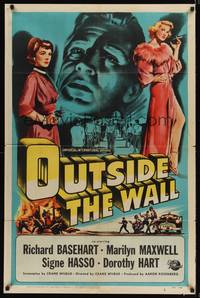 9d644 OUTSIDE THE WALL 1sh '50 Marilyn Maxwell, great art of smoking & gun-toting dames!