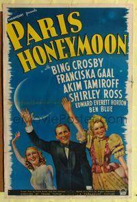 9d651 PARIS HONEYMOON 1sh '39 Bing Crosby between beautiful ladies Franciska Gaal & Shirley Ross!