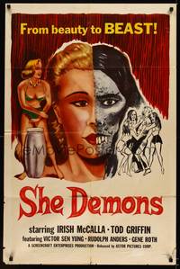 9d778 SHE DEMONS 1sh '58 experiments gone wrong, dangerous sexy women go from beauty to beast!