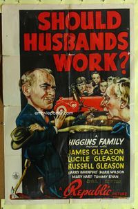 9d785 SHOULD HUSBANDS WORK 1sh '39 Higgins Family in car watching roadworker digging with pick!