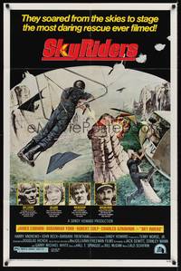 9d799 SKYRIDERS 1sh '76 really cool art of James Coburn on helicopter attacked by hang glider!