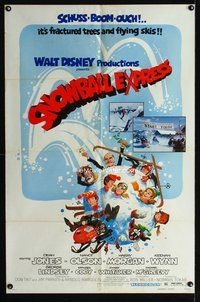 9d807 SNOWBALL EXPRESS 1sh '72 Walt Disney, Dean Jones, wacky winter fun art!