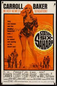 9d838 STATION SIX-SAHARA 1sh '64 super sexy Carroll Baker is alone with five men in the desert!
