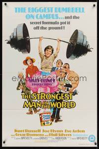 9d854 STRONGEST MAN IN THE WORLD revised 1sh '75 Walt Disney, art of teen Kurt Russell & Joe Flynn!