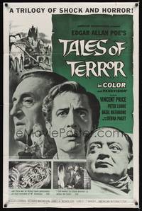 9d871 TALES OF TERROR 1sh '62 great close up images of Peter Lorre, Vincent Price & Basil Rathbone