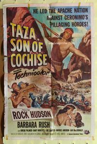 9d880 TAZA SON OF COCHISE 1sh '54 art of Rock Hudson in the title role, Barbara Rush!