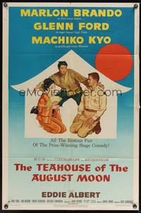 9d881 TEAHOUSE OF THE AUGUST MOON 1sh '56 art of Asian Marlon Brando, Glenn Ford & Machiko Kyo!
