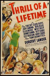 9d908 THRILL OF A LIFETIME 1sh '37 wonderful art of pretty Betty Grable & Dorothy Lamour!