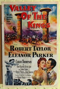 9d943 VALLEY OF THE KINGS 1sh '54 cool art of Robert Taylor & Eleanor Parker in Egypt!
