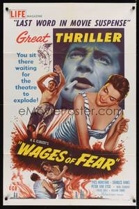 9d951 WAGES OF FEAR 1sh '55 Yves Montand, Henri-Georges Clouzot's suspense classic!