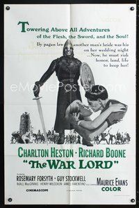 9d955 WAR LORD military 1sh '65 medieval knight Charlton Heston, Richard Boone!
